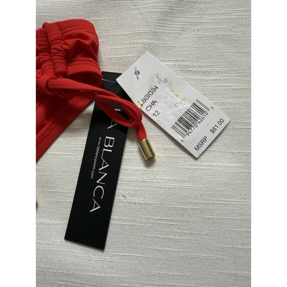 La Blanca Island Goddess Side Tie Hipster Bottom In Cherry Red Sz 12 New
